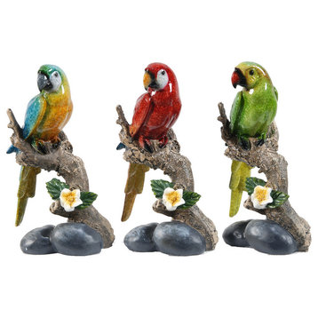 Macaw on Branch Statues, 3-Piece Set