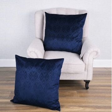 IKAT Velvet Pillow Shell Sets, Blue, 2 Piece 26" X 26"