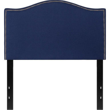 Lexington Upholstered Twin Size Headboard With Accent Nail Trim, Navy Fabric