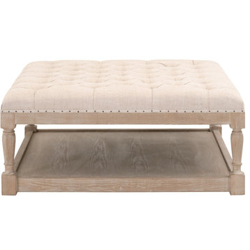 Townsend Upholstered Coffee Table Natural Gray Ash, Bisque French Linen