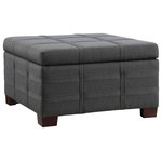 OSP Home Furnishings - Detour Strap Square Storage Ottoman, Charcoal Fabric - Add the finishing touch to any room with our Detour Storage Ottoman. Classic style with double stitch, strap detail provides a tailored classic look. Thick padding all around makes this an ideal place to kick your feet up and relax. The lid glides open easily to reveal fully lined storage and a sliding accessory tray, perfect for storing TV remotes and viewing guides. Place in front of a sofa to create an inviting coffee table scenario. Arrives fully assembled.