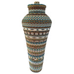 Bindah - Kendi King Southwest Splendor - An original work of hand-sewn beaded basketry will showcase the your home or covered patio.  Classic in design and color, this color combination of turquoise, gold, bronze, and white glass beading will inspire the southwestern home.   Very strong and durable even when exposed to the outdoors.  To care or clean this piece only requires a damp cloth over the exterior when dusty.