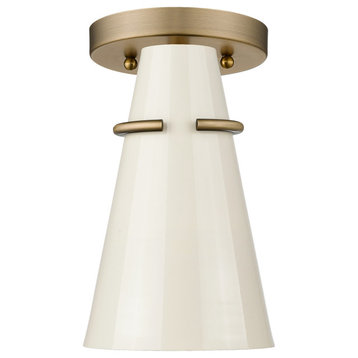 Golden Lighting Reeva Semi-Flush, Modern Brass With Glossy Ecru