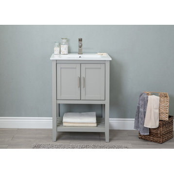 24" Single Sink Vanity, Without Miror and Faucet, White Gray