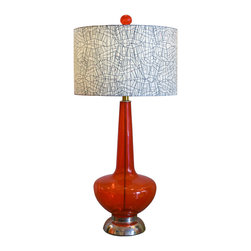 Vintage Red Murano Lamp with Patterned Handmade Shade - Table Lamps