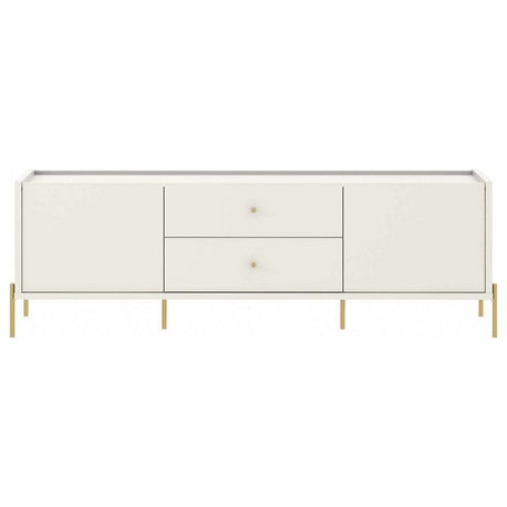 Manhattan Comfort Jasper 72.91 TV Stand with Steel Gold Legs in Off White Matte