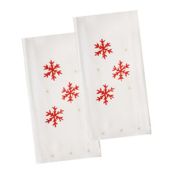 The Designs of Distinction - Red Snowflake Dish Towel, Set of 2 - Dish Towels