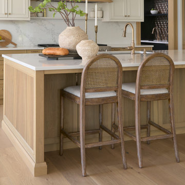 Elle Rounded Caneback Brown Wood With Oatmeal Fabric Counter Stool