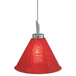 JESCO Lighting Group - Light Monorail Adapt Low Voltage Pendant, Red Satin Nickel - 1-Light Monorail Quick Adapt Low Voltage Pendant. Shade Finish - Red Handcrafted Beaded Shade. Includes a Monorail Quick Adapt Jack, 8' cable, socket assembly, Hang- straight tube and Xenon Bi-Pin 12V 50W lamp. Dry Location. ETL Listed. Bulb Base : (1) JC Bi-Pin 12V 50W Bulb Included.