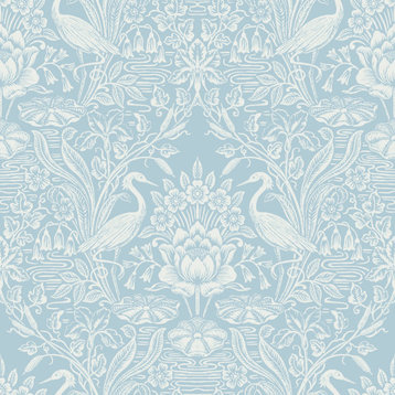 Elegans Light Blue Crane Toile Wallpaper, Sample