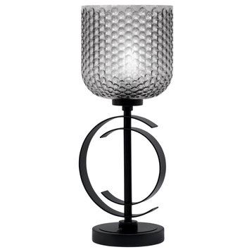 1-Light Table Lamp, Matte Black Finish, 7" Smoke Textured Glass