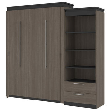 Atlin Designs 95" Modern Wood Queen Murphy Bed and Bookcase with Drawers in Gray