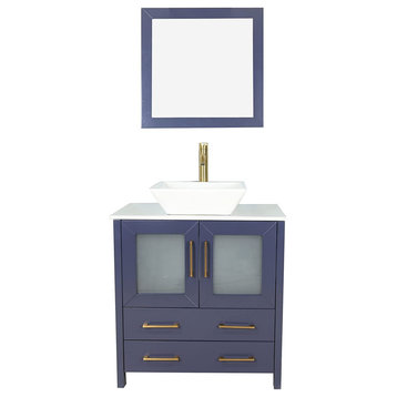 Vanity Art Vanity Set With Vessel Sink, Blue, 30", Led Sensor-Switch Mirror