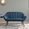 Mid Century Tufted Linen Love Seat Sofa for Small Space Living Room, Blue