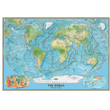 Physical World Map Wall Mural, Self-Adhesive Wallpaper