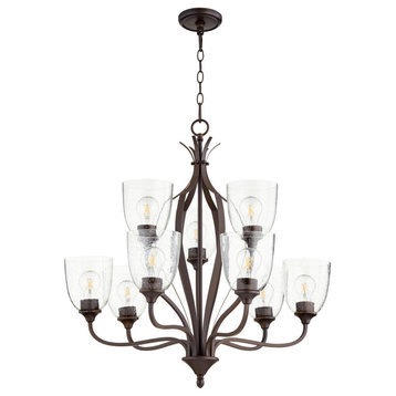 Jardin 9-Light Chandelier, Oiled Bronze With Clear Seeded Glass