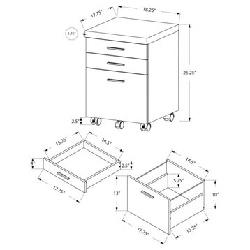 Filing Cabinet - 3 Drawer / Grey Reclaimed Wood / Castors