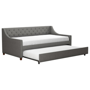 Novogratz Her Majesty Daybed and Trundle, Gray Linen, Twin