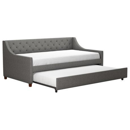 Novogratz Her Majesty Daybed and Trundle, Gray Linen, Twin