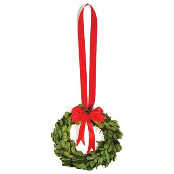 Mini Boxwood Wreaths with Red Ribbons, Set of 12