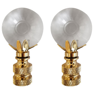 Royal Designs Sun Cut Finial, Clear Faceted Crystal, Polished Brass, Set of 2