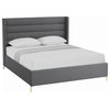 Inspired Home Alessio Bed, Upholstered,  Linen, Gray, Queen