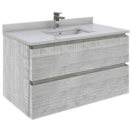 Fresca Formosa Wall Hung Modern Bathroom Cabinet, Sage Gray, 36", Top & Sink