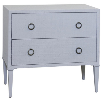 Bay St. Louis Two Drawer Woven Raffia Chest Shadow Gray, Silver Leaf Finish