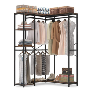 Tribesigns Free-Standing Closet Organizer,Heavy Duty Clothes Rack with 6  Shelves and Hanging Bar, Large Closet Storage System & Closet Garment  Shelves