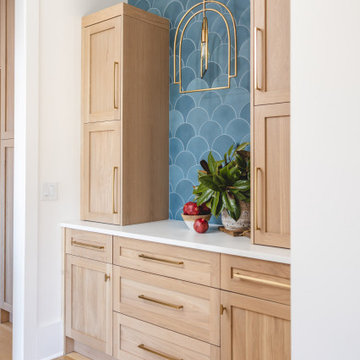 Scullery with Custom Cement Tile Backsplash & Light Wood Cabinetry