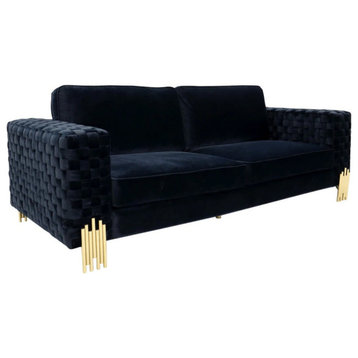 Susan Modern Velvet Glam Black & Gold Sofa Set
