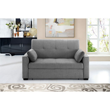 Nantucket Pull-Out Chenille Sleeper Sofa With Accent Pillows, Light Gray, Twin