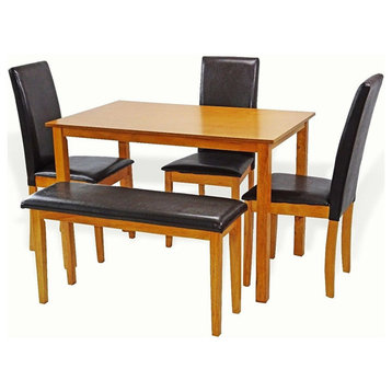 Dining Kitchen Set of Rectangular Table And 3 Side Chairs Fallabella 1 Bench, Maple