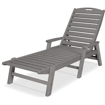 Patio Chaise Lounge, Weatherproof Plastic Frame With Slatted Seat, Slate Gray