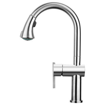 Solid Stainless Steel 1 H Faucet, swivel Spout, Pull Down Spray Head