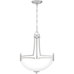 Quoizel - Quoizel BLG2818BN Billingsley 3 Light Pendant - Brushed Nickel - The Billingsley is a clean, transitional collection. Its thin, twin support frame elevates the simple silhouette, while classic accents easily coordinate with a variety of home decor styles. Complemented by etched glass shades, all fixtures are available in your choice of brushed nickel or old bronze finish.