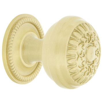 Egg And Dart Brass 1 3/8" Cabinet Knob With Rope Rose, Satin Brass