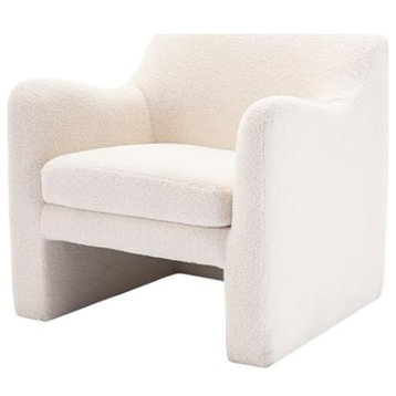 Unique Accent Chair, Cushioned Seat With Low Back & Curved Arms, Cream