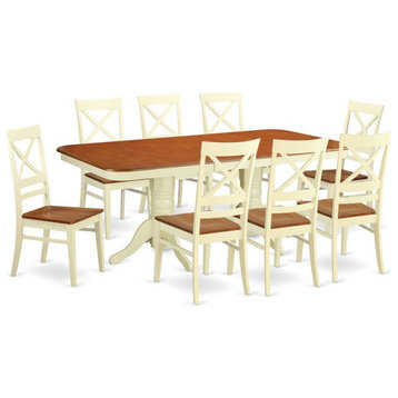 East West Furniture Napoleon 9-piece Wood Dining Table and Chairs in Cherry