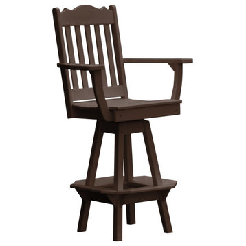 Royal Swivel Bar Chair with Arms in Poly Lumber, Tudor Brown