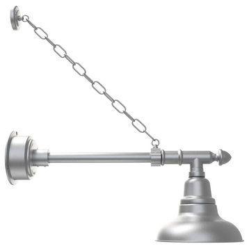Gooseneck Barn Light With Vintage Arm With Chain, Galvanized Silver, 8"