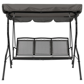 CorLiving Gray Mesh 3-Seat Powder Coated Metal Frame Patio Swing with Canopy