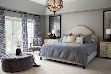 Bedroom - large transitional master carpeted and beige floor bedroom idea in DC Metro with gray walls and no fireplace