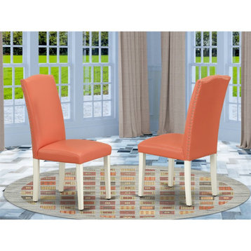East West Furniture Encinal 40" Leather Dining Chairs in Orange/White (Set of 2)