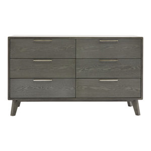 Modern Wood 6 Drawer Dresser Gray Wash Midcentury Dressers