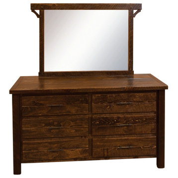 Rustic Barn Wood Style Timber Peg 6-Drawer, Early American, Dresser and Mirror