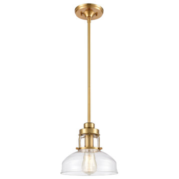 Manhattan Boutique 1-Light Mini Pendant, Brushed Brass With Clear Glass
