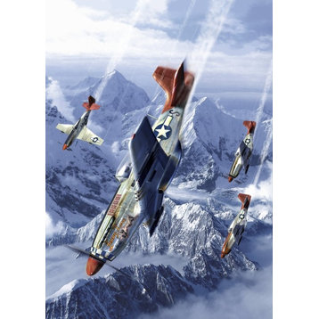 Tuskegee Airmen Flying Near The Alps In Their P-51 Mustangs. Print