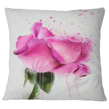 Beautiful Pink Rose Watercolor Floral Throw Pillow, 16"x16"