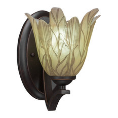 Zilo Wall Sconce In Dark Granite, 7" Vanilla Leaf Glass